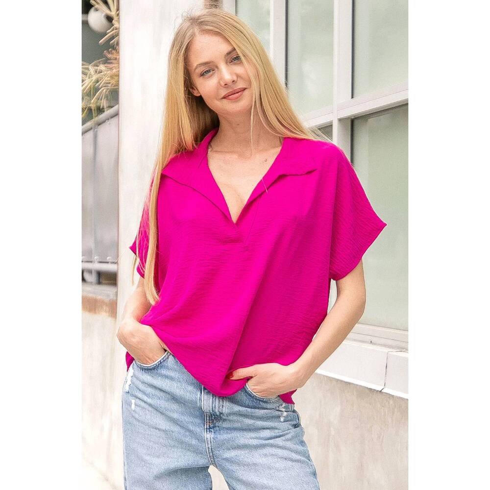 NEW LES AMIS solid basic shirt in hot pink